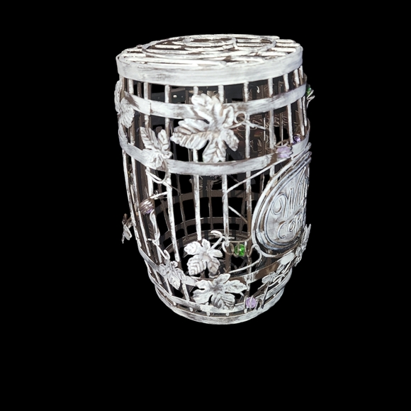 Vintage Wine Cork White Metal barrel  Cage with leaf Accents holder White Washed - Picture 4 of 6